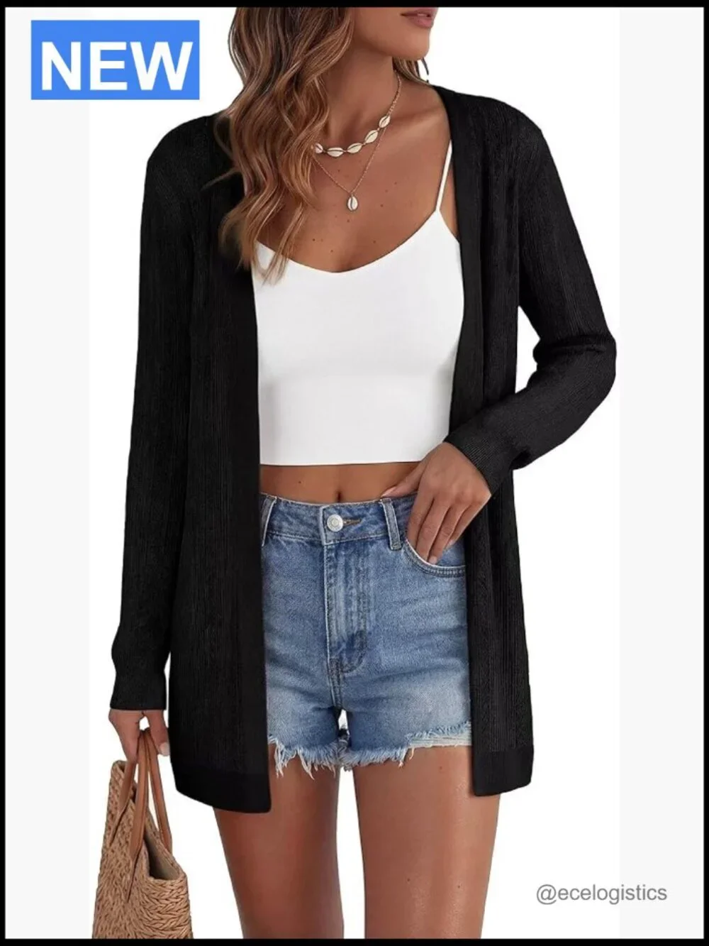 Long Sleeve Open Front Crochet Cardigan Lightweight Spring Vacation